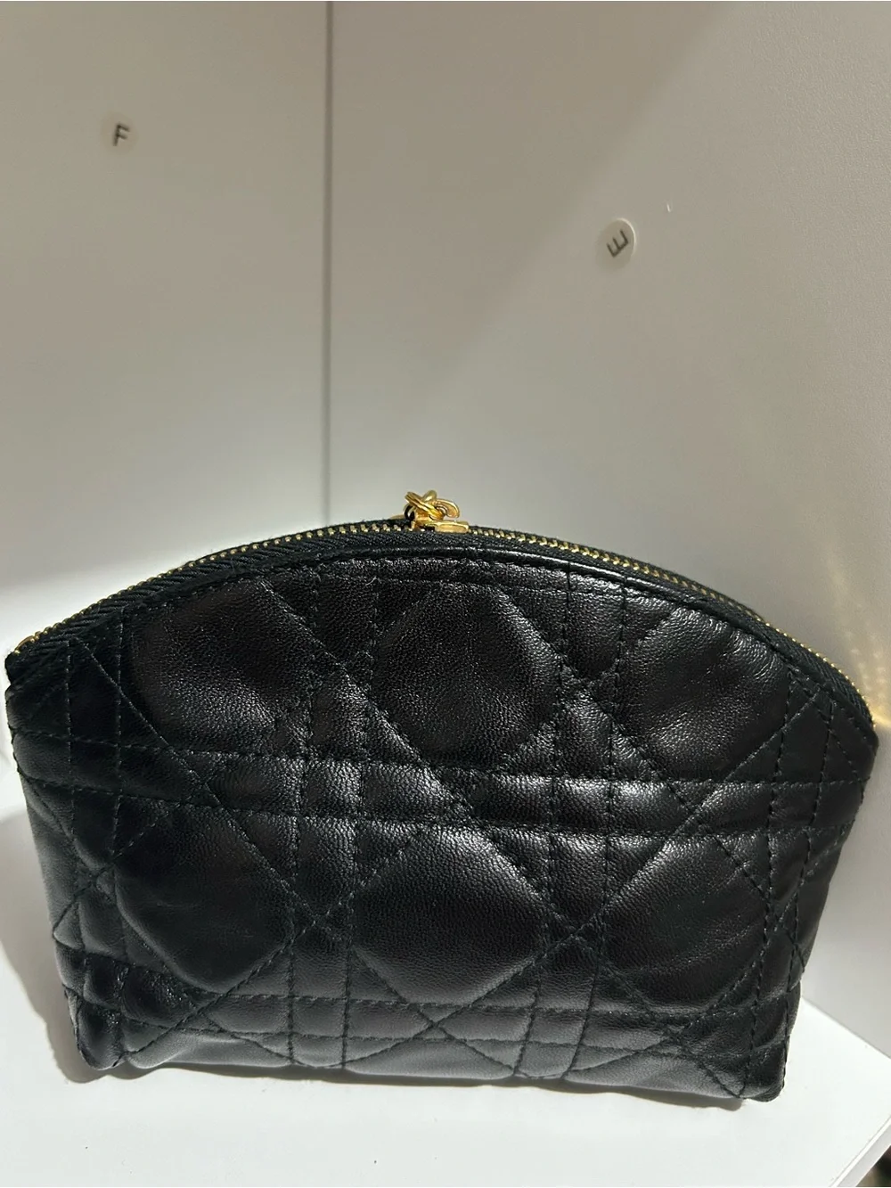 Dior Black Quilted Leather Cosmetic Pouch with Gold Hardware